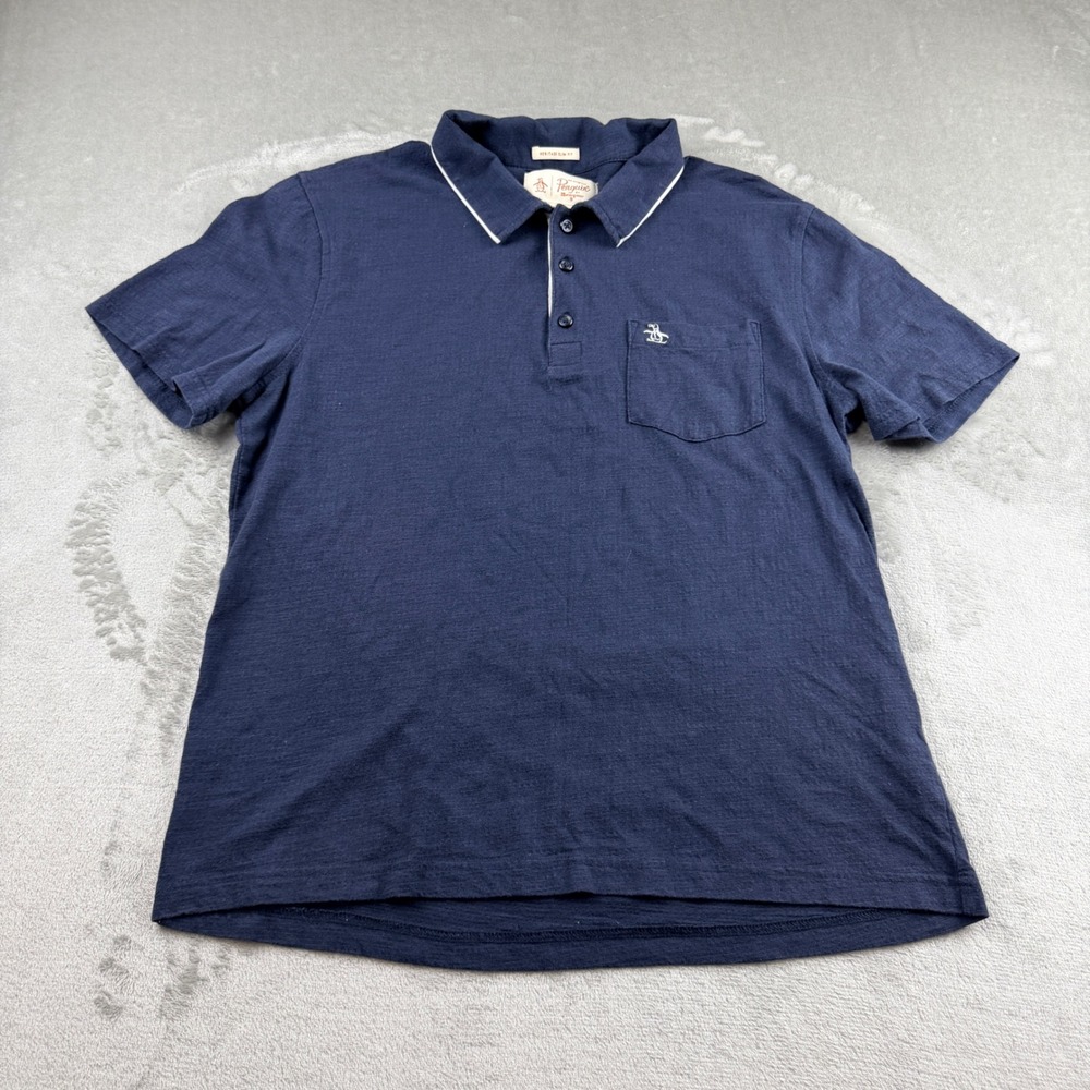 Original Penguin Heritage Slim Fit Polo Shirt Navy Blue Men's Large